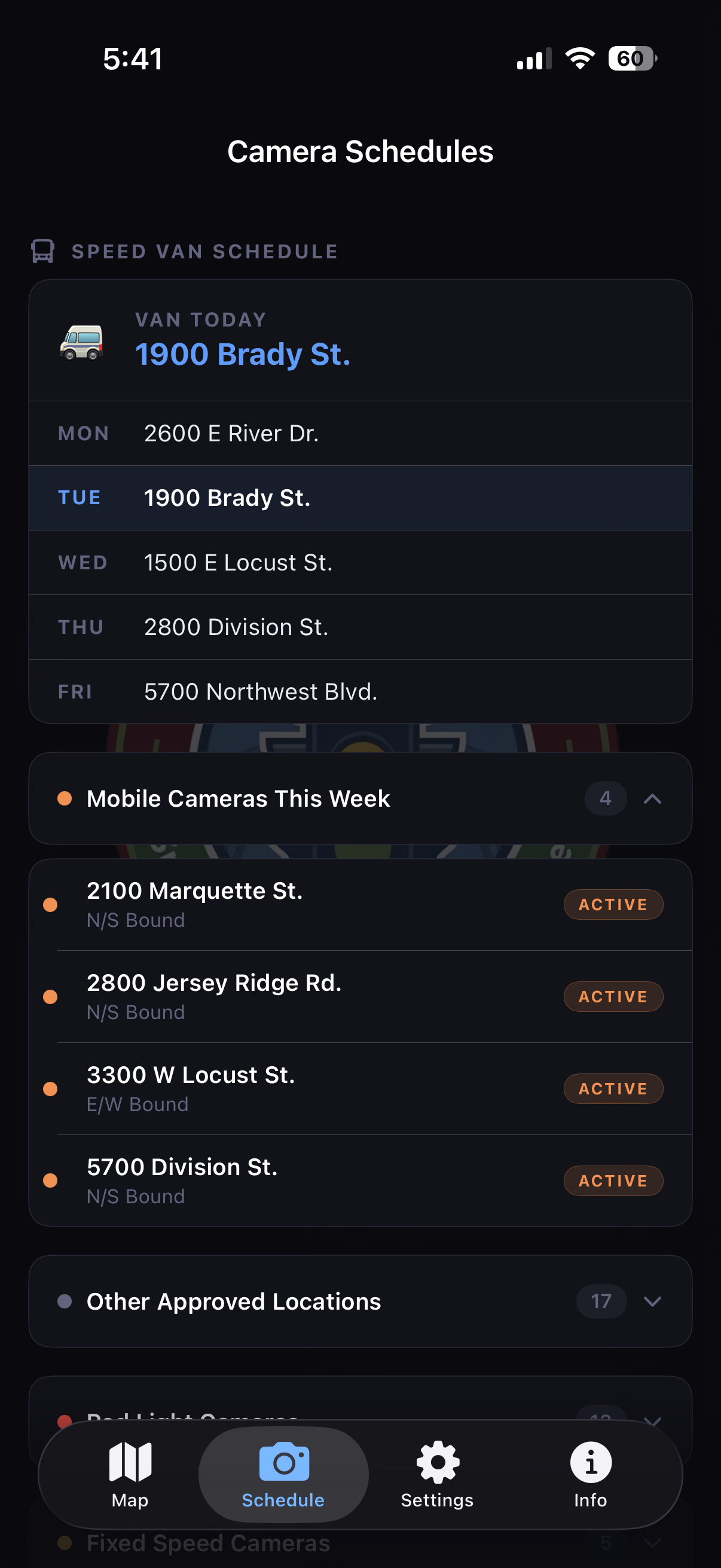 Weekly schedule